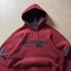 Vintage US Polo Assn Y2K Men's XL Stripe Patch Hoodie